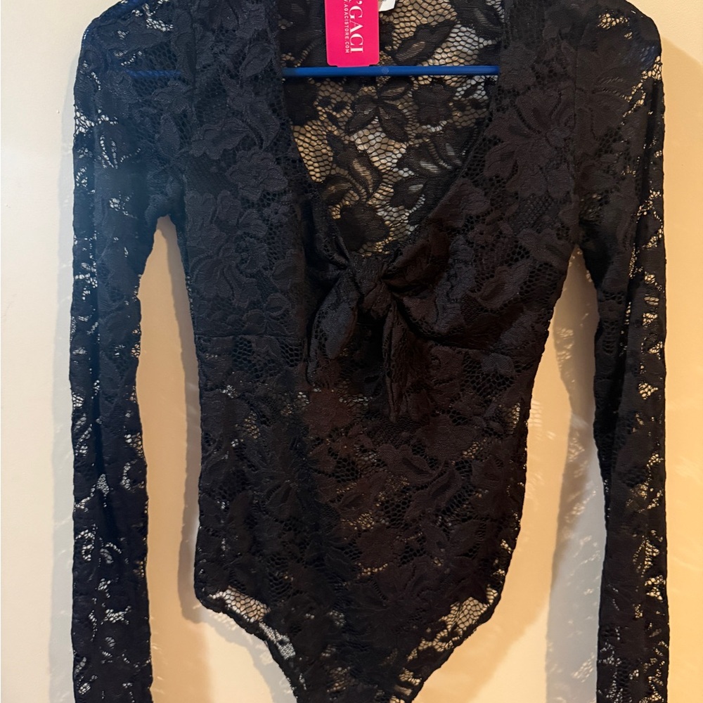 a'gaci Black Floral Lace Bodysuit